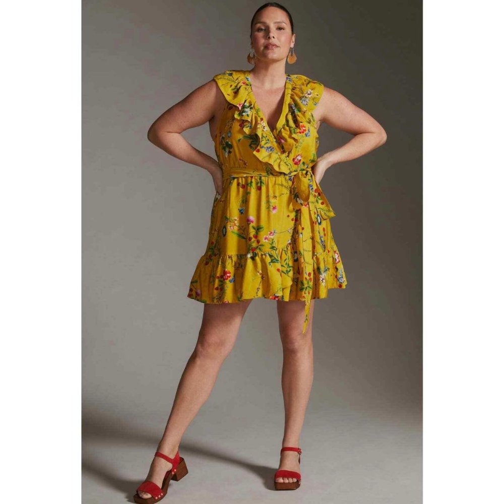 Anthropologie Maeve Golden Wrap Mini Dress